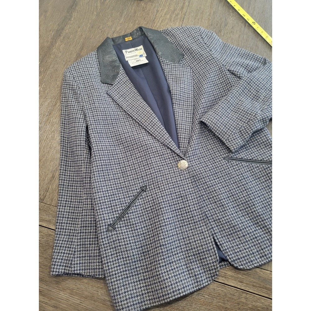 Pioneer Wear Womens Large Western Jacket Tweed / Leather Collar Aztec Blazer